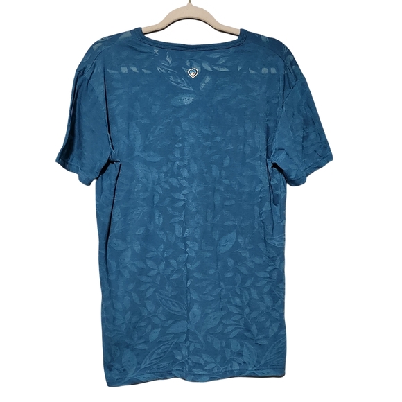 KUHL Women's Blue V-Neck Floral Burnout Short Sleeve Shirt XL Outdoor Hiking - Picture 2 of 13